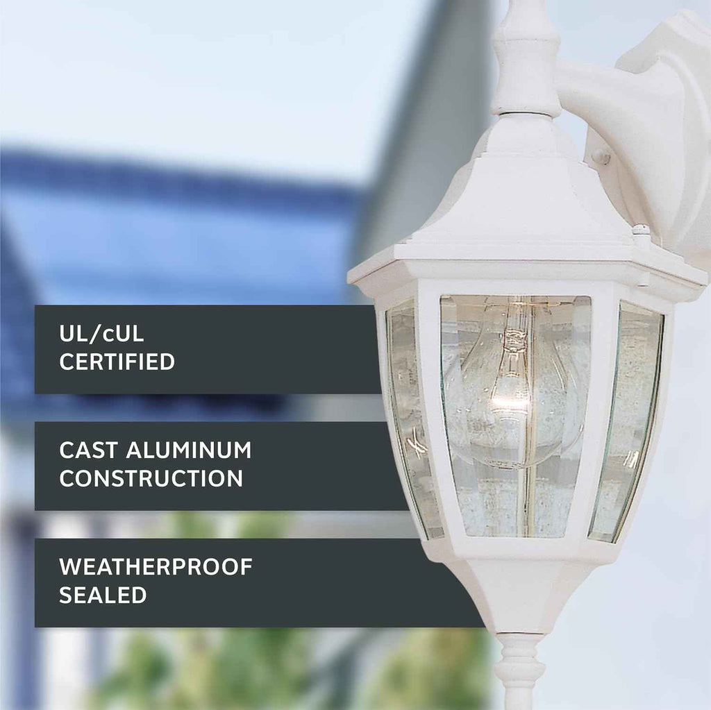 Designers Fountain Waterbury Outdoor Light Fixture, 14.25 Inch Exterior Wall Lantern Sconce for Front Door, Patio and Porch, White, 2461-WH