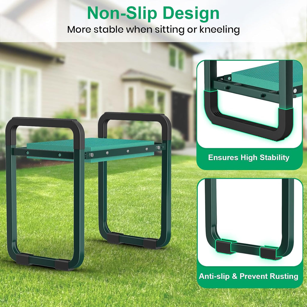 TomCare Garden Kneeler and Seat, 11.14" Kneeling Pad Sturdy Garden Bench | 2-in-1 Heavy Duty Garden Stool, 2 Tool Pouches, Foldable Design, Gardening Gift for Women, Men and Gardeners
