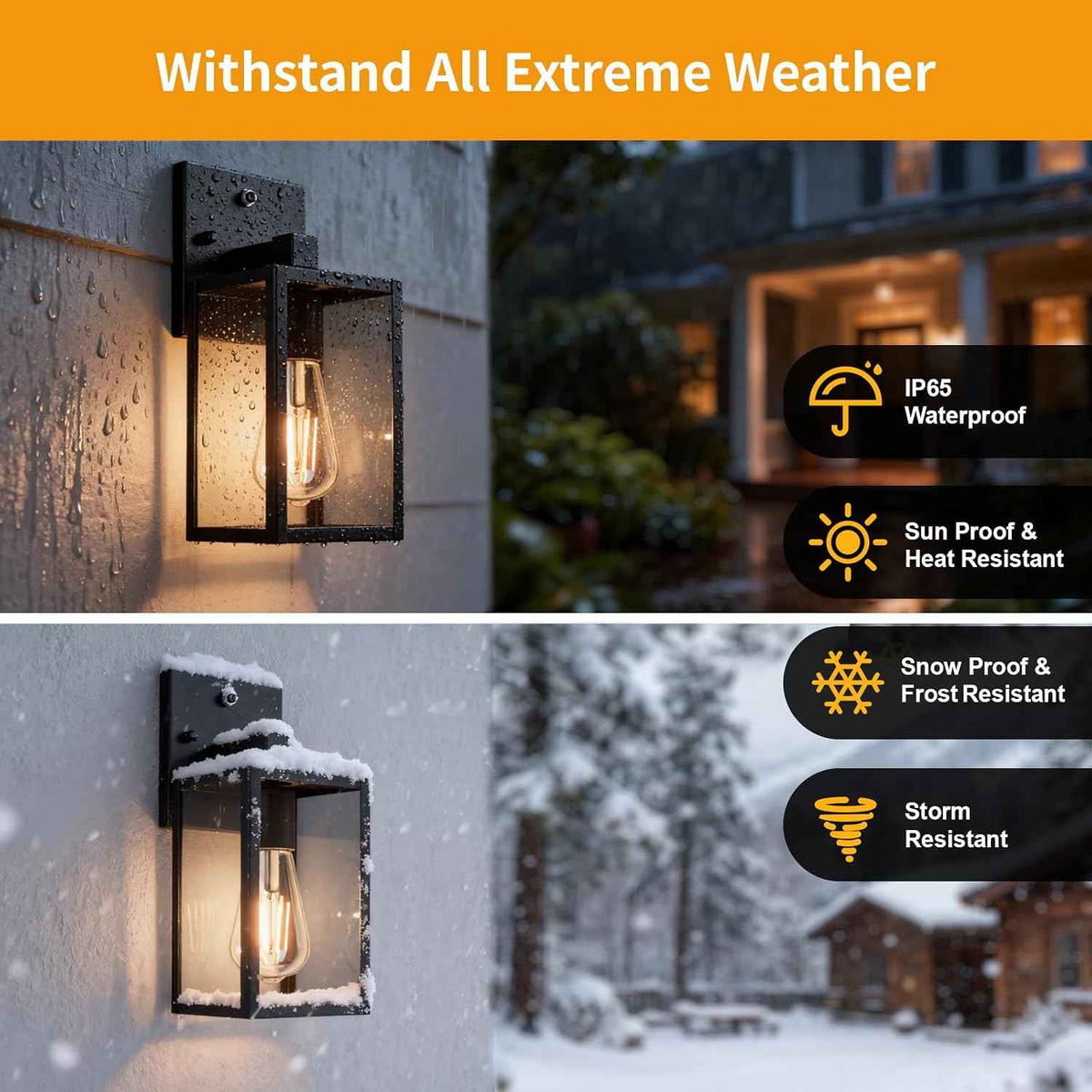 Dusk to Dawn Outdoor Porch Lighting Fixtures Wall Mount, Sensor Exterior Wall Light for House, Ouside Lantern Lamp, Waterproof Wall Sconce Lights, Black Metal Coach Light for Garage Entryway