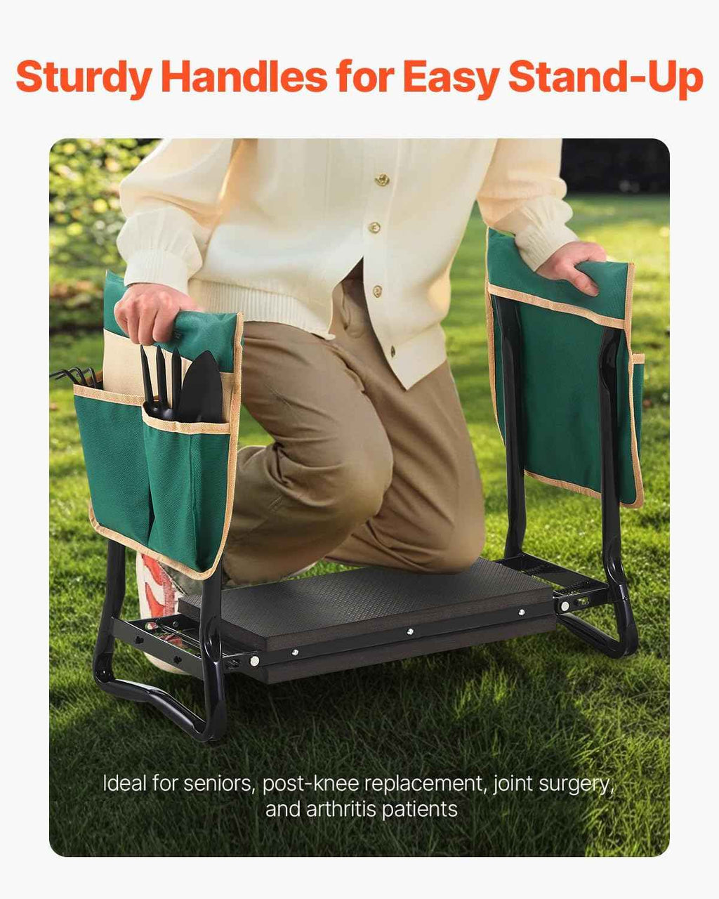 VEVOR Garden Kneeler and Seat Heavy Duty, Kneeling Bench for Gardening | Garden Stool with 8'' EVA Kneeling Pad and 2 Tool Bags, Garden Chair, Relieve Knee & Back Pain, Great Gifts for Seniors