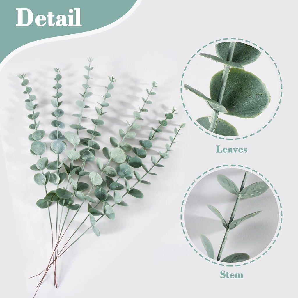 Sukh 24pcs Artificial Eucalyptus Stems - Faux Eucalyptus Branches Decor | Realistic Fake Greenery Plant, Flower Bouquet for Vase Filler, Wedding Centerpiece, Christmas, Home Indoor Outdoor Decoration