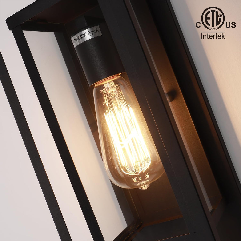 mirrea 14" Modern Outdoor Porch Wall Light, Matte Black, 2 Pack | Waterproof rectangular wall sconce with clear glass & metal frame. Perfect outdoor light fixture for entryways, patios.