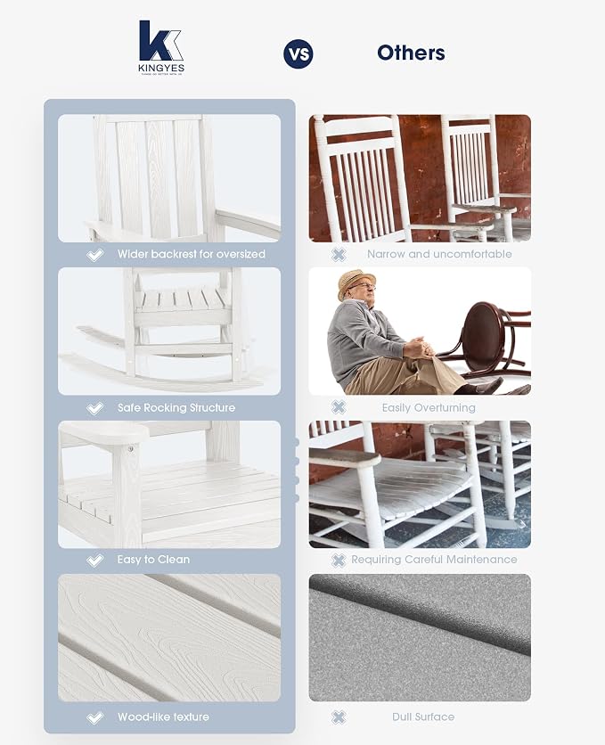 KINGYES Oversized Outdoor Rocking Chair Set of 4, All-Weather Patio Rocking - Image 8