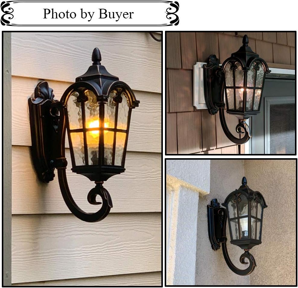 LONEDRUID 17.71" Dusk to Dawn Sensor Black Outdoor Wall Light Fixture | Exterior Wall Lantern Waterproof Sconce Rustic Porch Lights Wall Mount for House Garage Doorway, ETL Listed