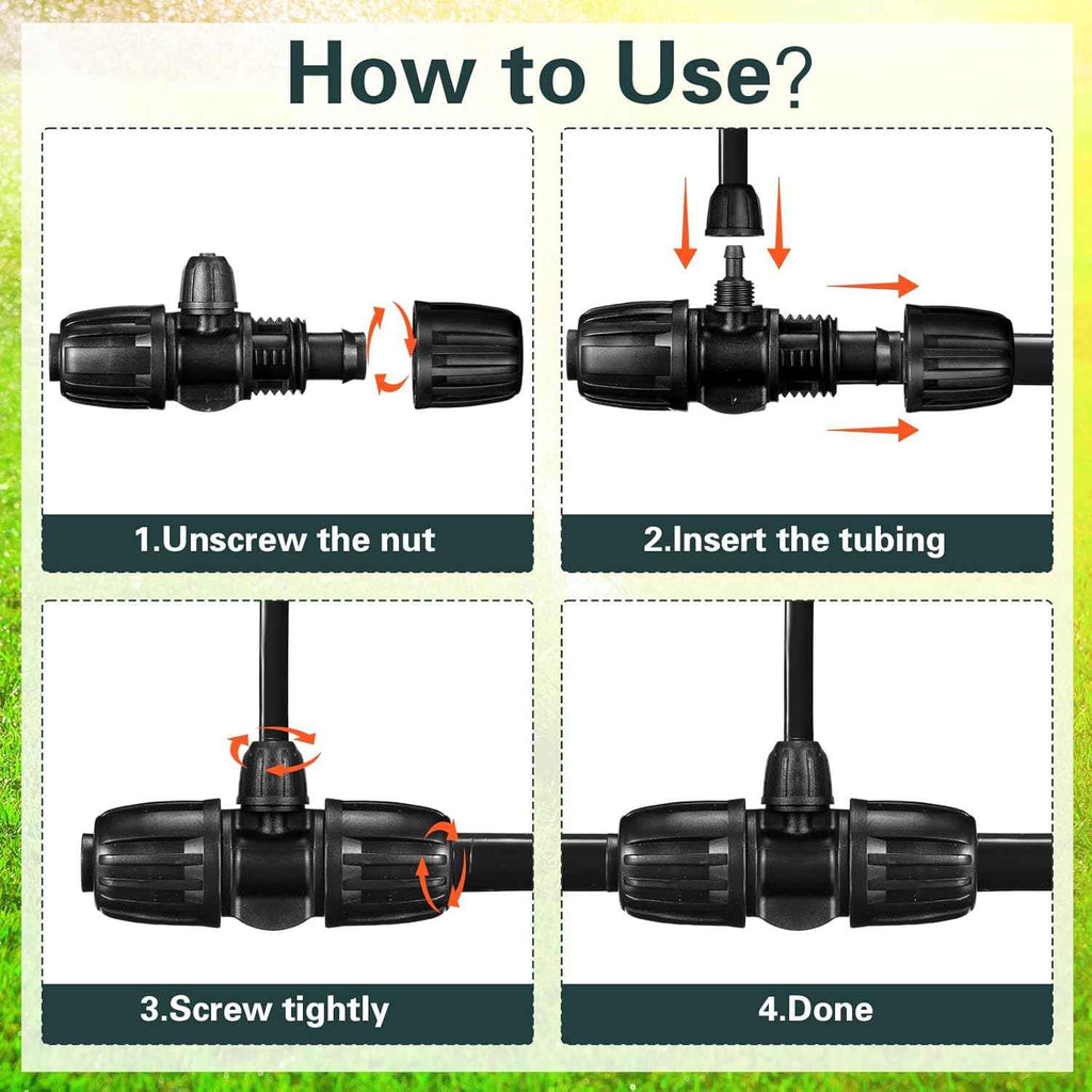 Rossesay 20 Pcs 1/2 Inch Tubing Drip Irrigation Fittings Kit for Drip Line Connectors Water Drip System Include 2 Elbow, 3 Switch Valves, 4 End Cap, 2 Couplings, 3 3 Way,3 4 Way,3 6 Way Connector