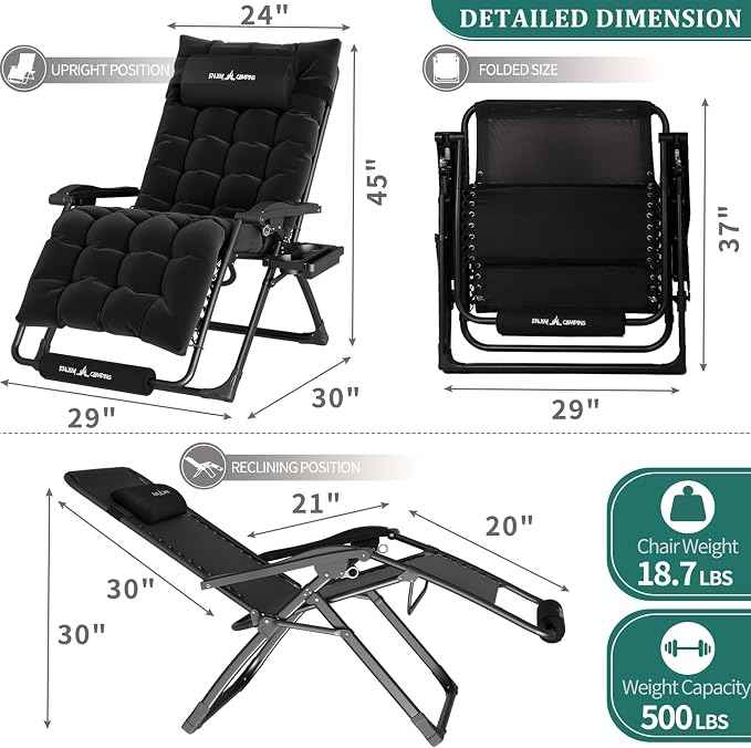 UDPATIO Oversized Zero Gravity Chair Set of 2, 29In XL Patio Reclining Chair