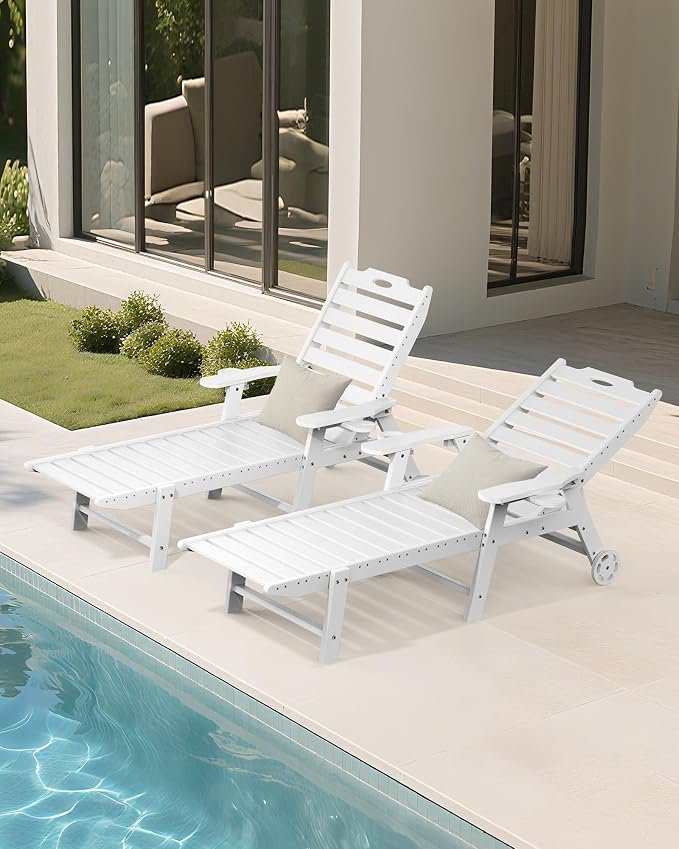 Carauci Lounge Chair Outdoor Set of 2, HDPE Chaise Lounge - Image 9
