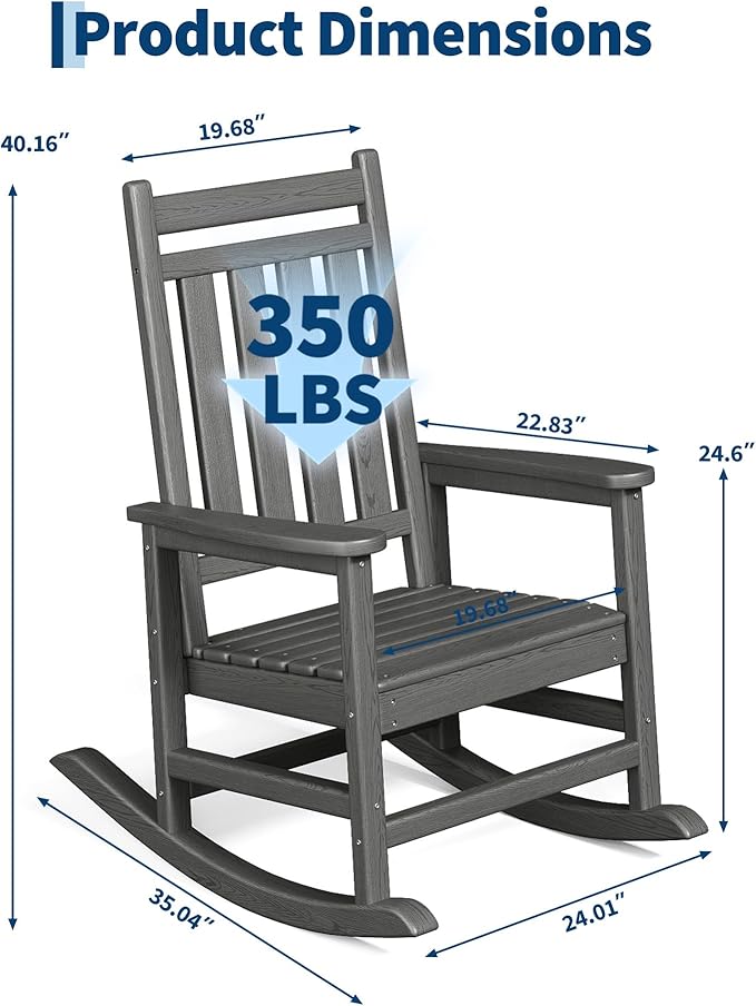 HDPE Rocking Chair Outdoor- Poly High Back Porch Rocker Chairs - Image 3