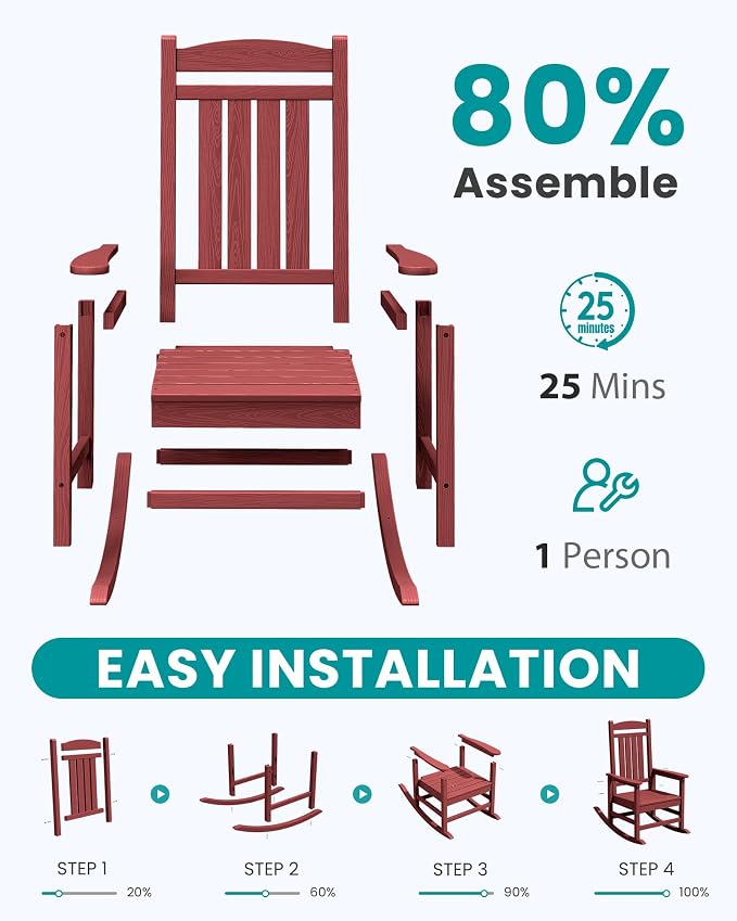 SERWALL Patio Rocking Chairs Set of 2, HDPE Outdoor Rockers - Image 6