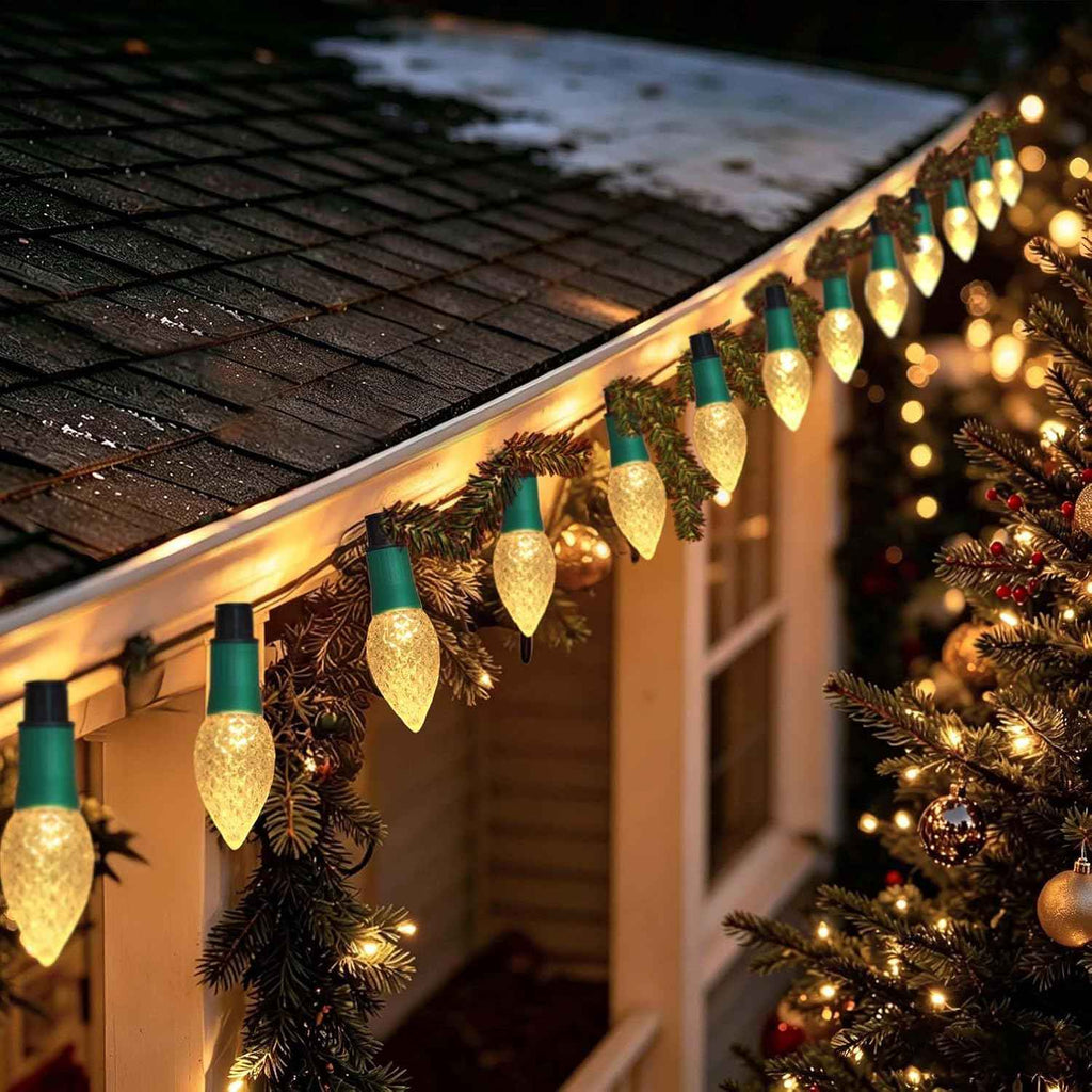 Upgraded 2 in 1 20-Pack Solar Christmas C9 Strawberry Lights Outdoor Christmas Decorations, 8 Modes Waterproof Solar Xmas Lights for Outsdie Garden Yard Front Porch Pathway Cemetery Decor