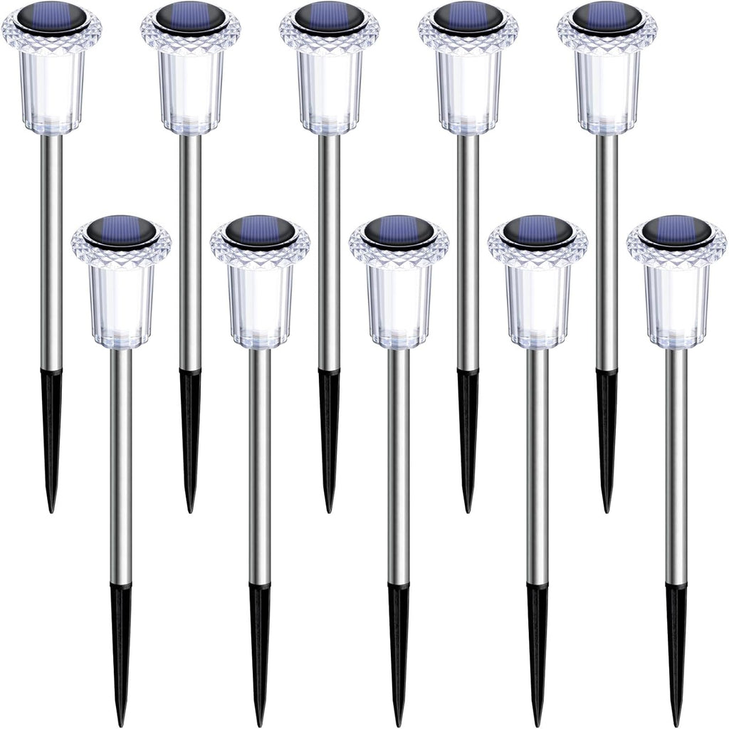10 Pack Solar Pathway Lights Outdoor Waterproof, Cool White LED | Solar Lights Outdoor for Yard Garden Outside Walkway Driveway Landscape Lighting, Auto On/Off Stainless Steel Stake Lights