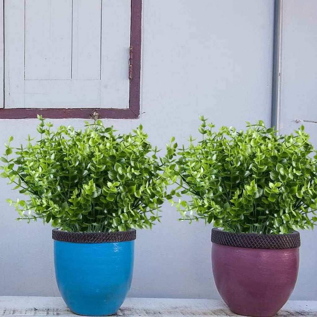 12 Bundles Artificial Eucalyptus Plant Fake Boxwood Shrubs UV Resistant No Fade Faux Greenery for Home Garden Hanging Planter Indoor Porch Patio Office Wedding Decoration(Green)