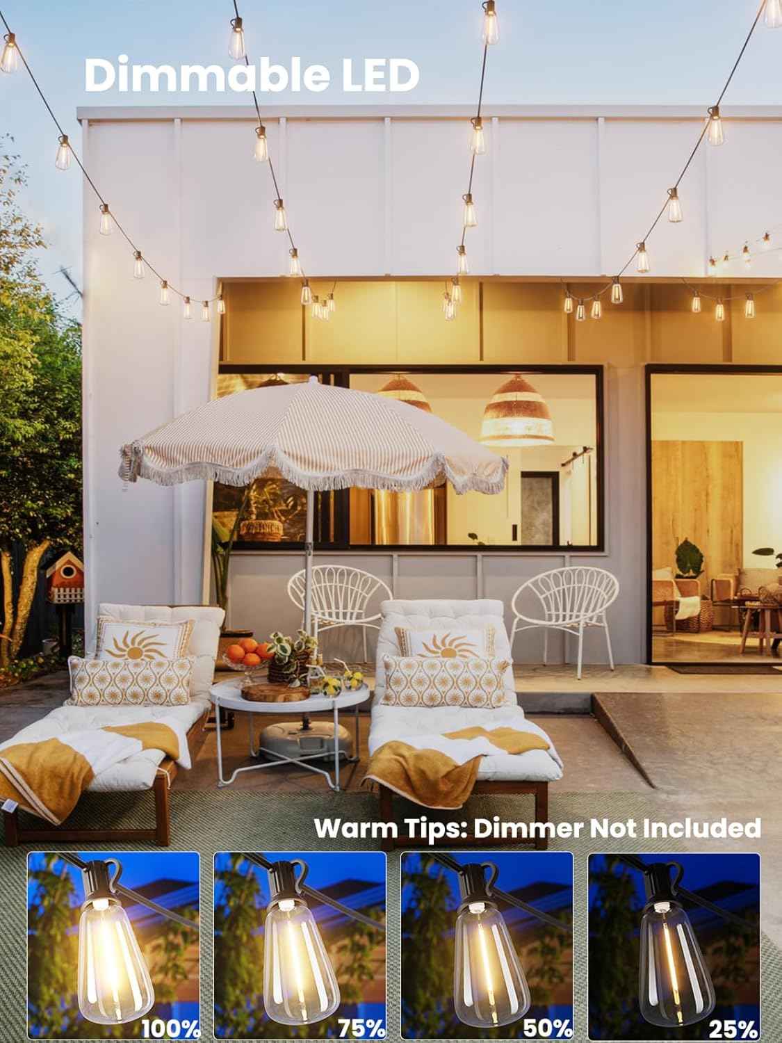 Svater Outdoor String Lights 150 FT Outside Patio Light 78 LED Bulbs | Waterproof Hanging Lighting For Bistro Cafe Market Backyard, Shatterproof Dimmable Edison Bulb, Warm White 2700K