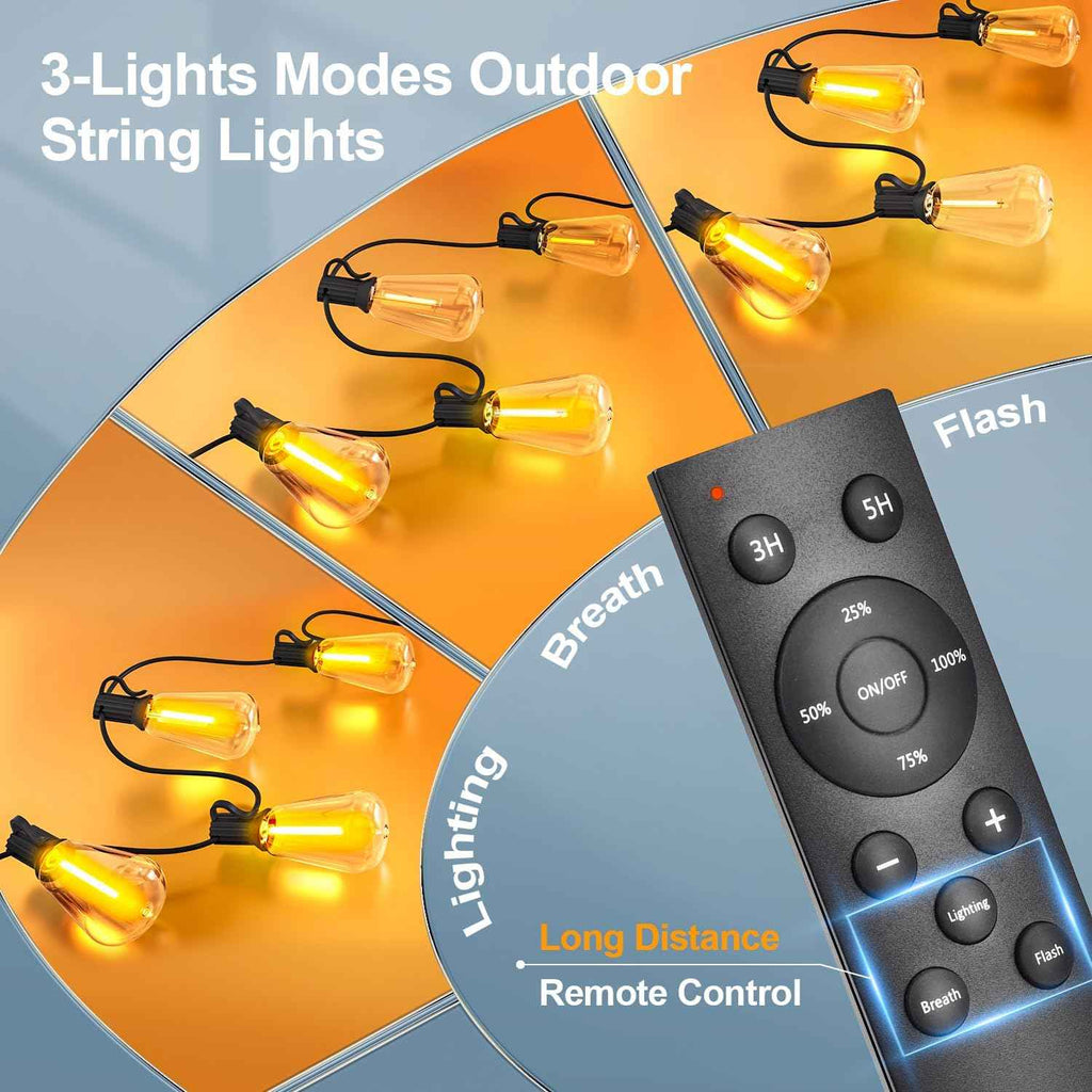 Outdoor Lights String Patio Outside - 100ft 30M LED Waterproof Light ST38 | Dimmable, Shatterproof, Hanging Lighting Edison Bulb Deck Backyard Gazebo Balcony Party Bistro Cafe Pergola Garden Yard Porch