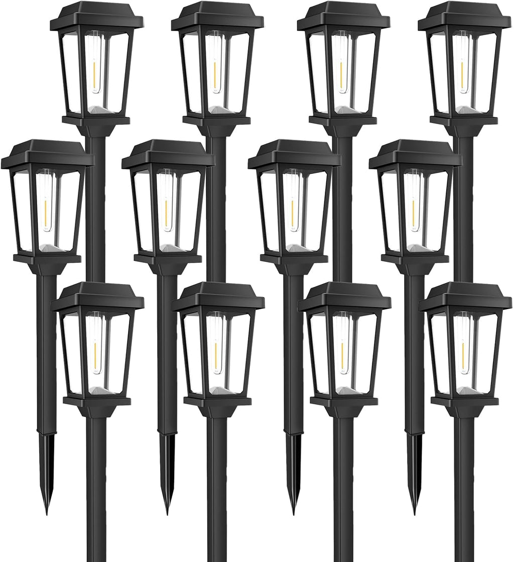 12 Pack Solar Lights Outdoor, Modern Solar Pathway Lights Outdoor, Waterproof Auto On/Off Garden Lights for Yard, Landscape Path, Walkway, Driveway Decor (3000K Warm White)