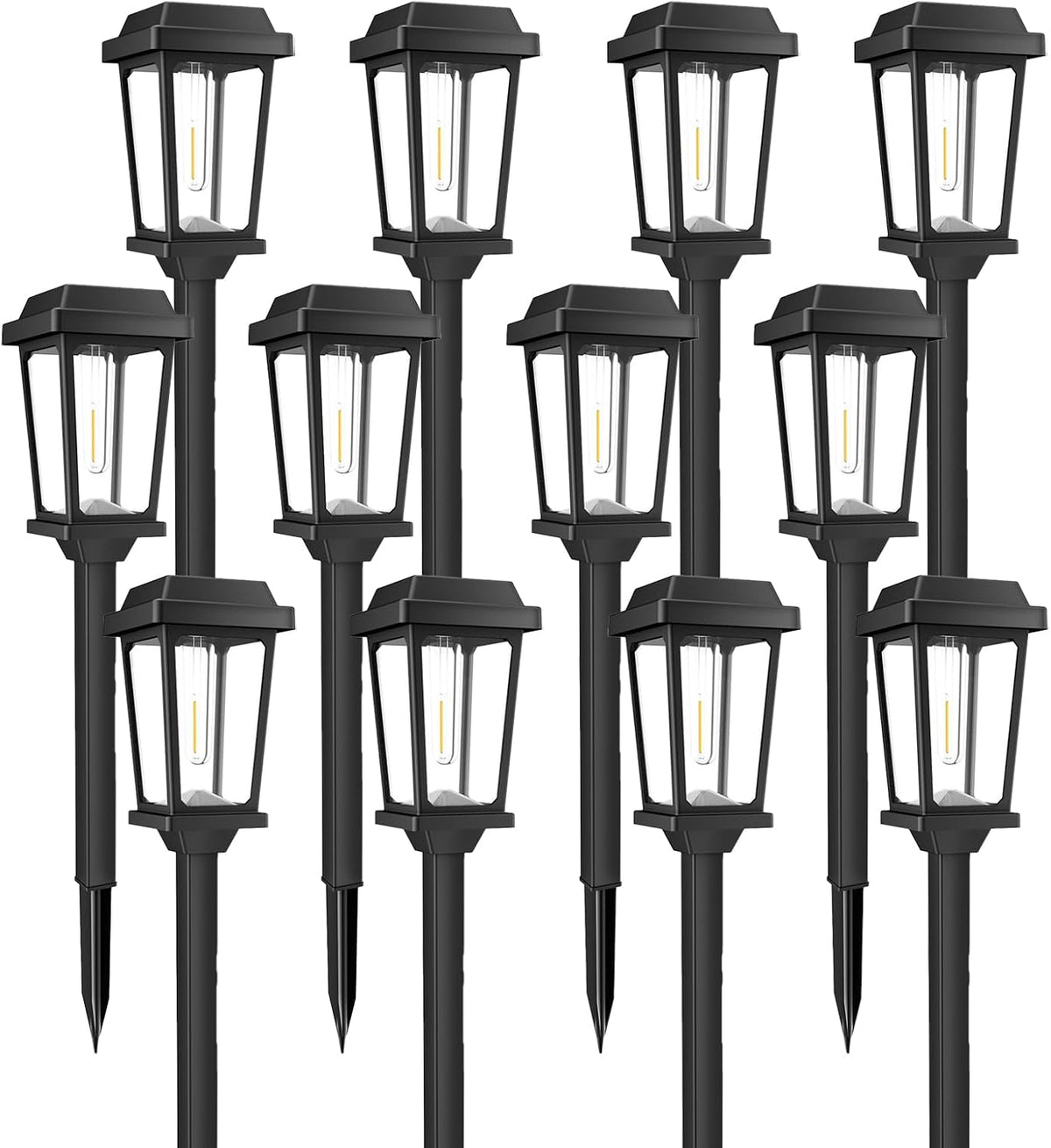 12 Pack Solar Lights Outdoor, Modern Solar Pathway Lights Outdoor, Waterproof Auto On/Off Garden Lights for Yard, Landscape Path, Walkway, Driveway Decor (3000K Warm White)