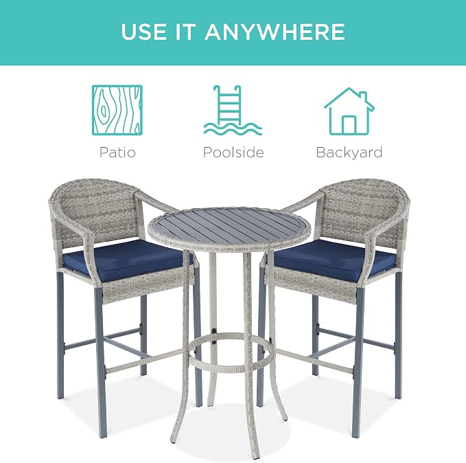 Best Choice Products 3-Piece Patio Bar Table Set, Outdoor Wicker Bar Height - Image 5