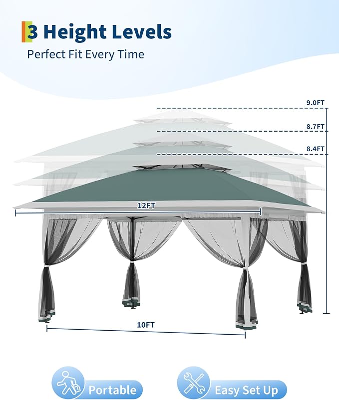 Canopy Tent 12x12 ft, Pop Up Gazebo One-Push Setup - Image 3