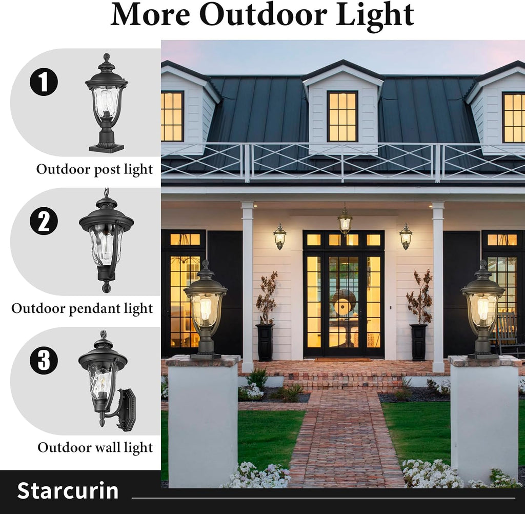 Porch Lights Outdoor Light Fixtures Wall Mount Exterior Lights | 18.7" Vintage Outdoor Wall Light with Water Ripple Glass Shade, Waterproof Aluminum Exterior Wall Sconce for Porch Patio Yard
