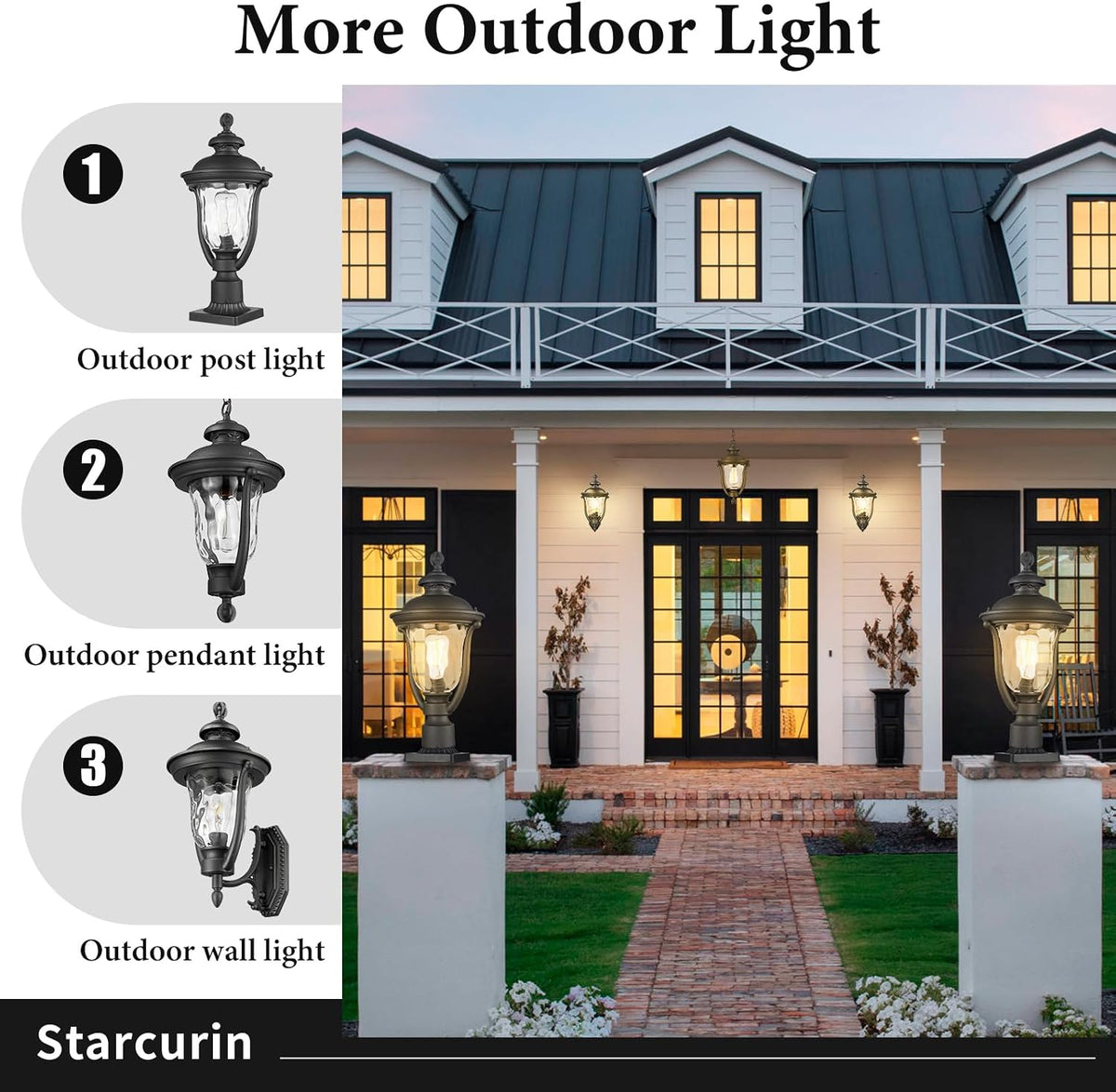 Porch Lights Outdoor Light Fixtures Wall Mount Exterior Lights | 18.7" Vintage Outdoor Wall Light with Water Ripple Glass Shade, Waterproof Aluminum Exterior Wall Sconce for Porch Patio Yard
