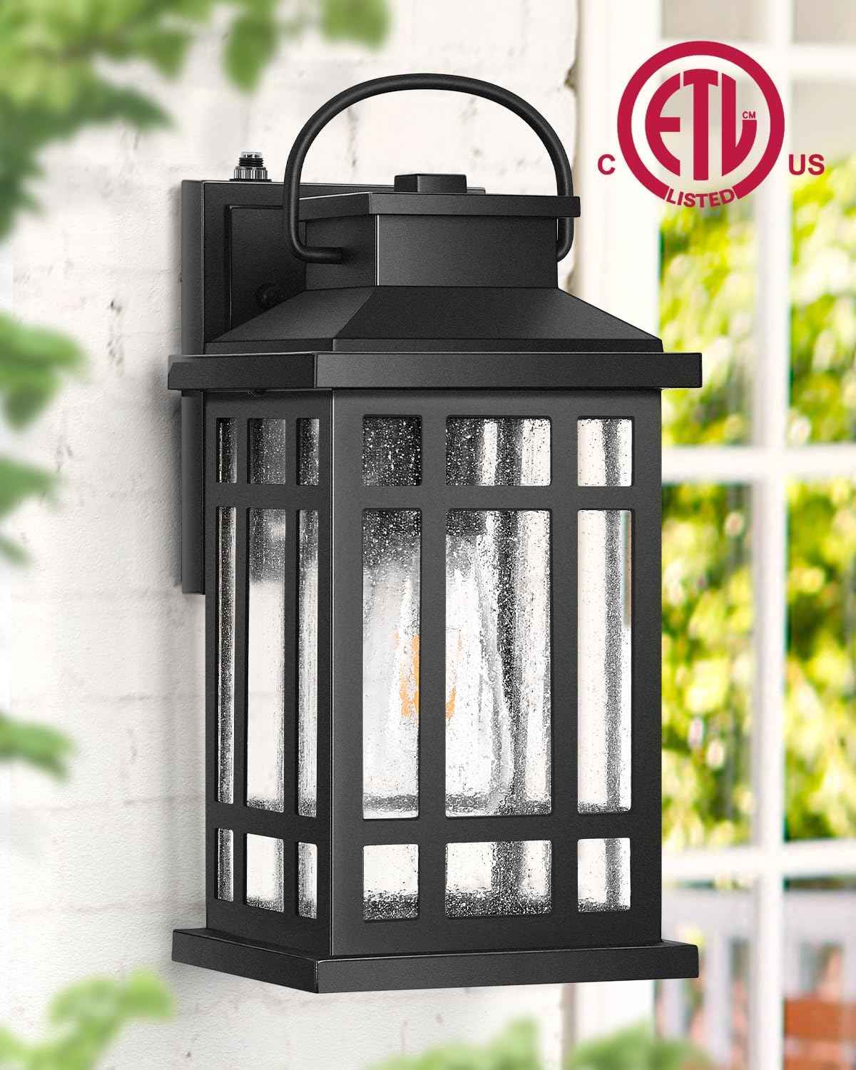 Outdoor Wall Lights Wall Mount, Dusk to Dawn Outdoor Lighting with Tempered Sleed Glass, Anti-Rust Black Outdoor Light Fixture, Modern Outside Porch Lights for House, Patio Exterior Wall Sconce