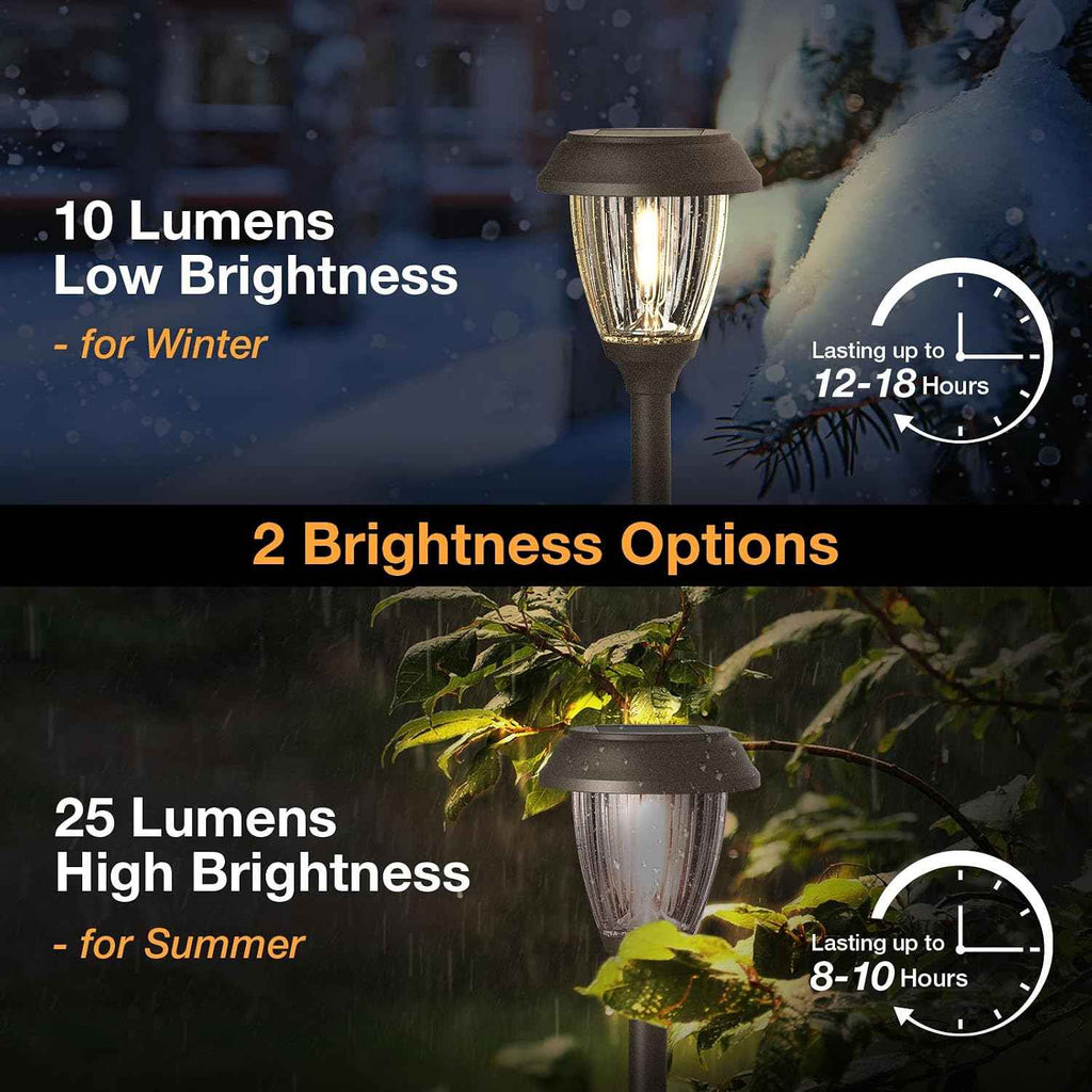 XMCOSY+ Solar Pathway Lights Outdoor, 6 Pack 2-Mode Solar Garden Lights | IP65 Waterproof Glass & Stainless Steel, 2 Lighting Modes (10/25 LM) Warm White for Yard, Walkway, Driveway, Patio & Path