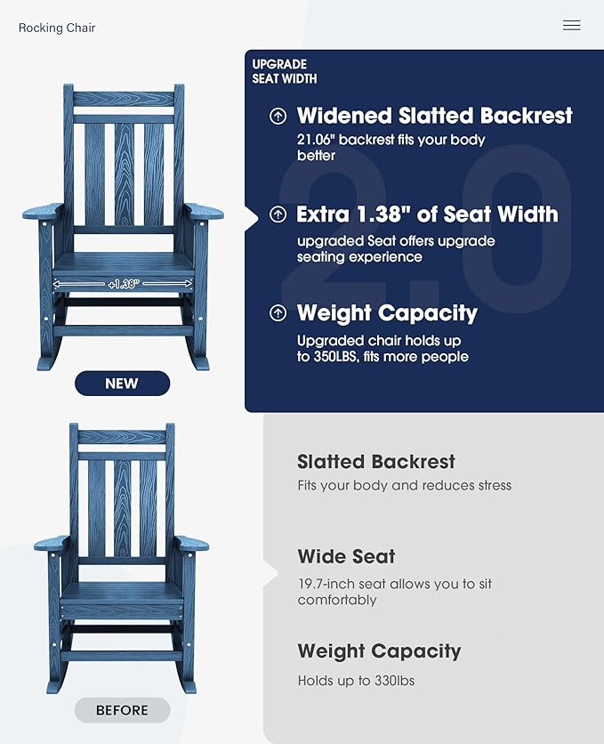 KINGYES Oversized Outdoor Rocking Chair Set of 2, All-Weather Patio Rocking - Image 4