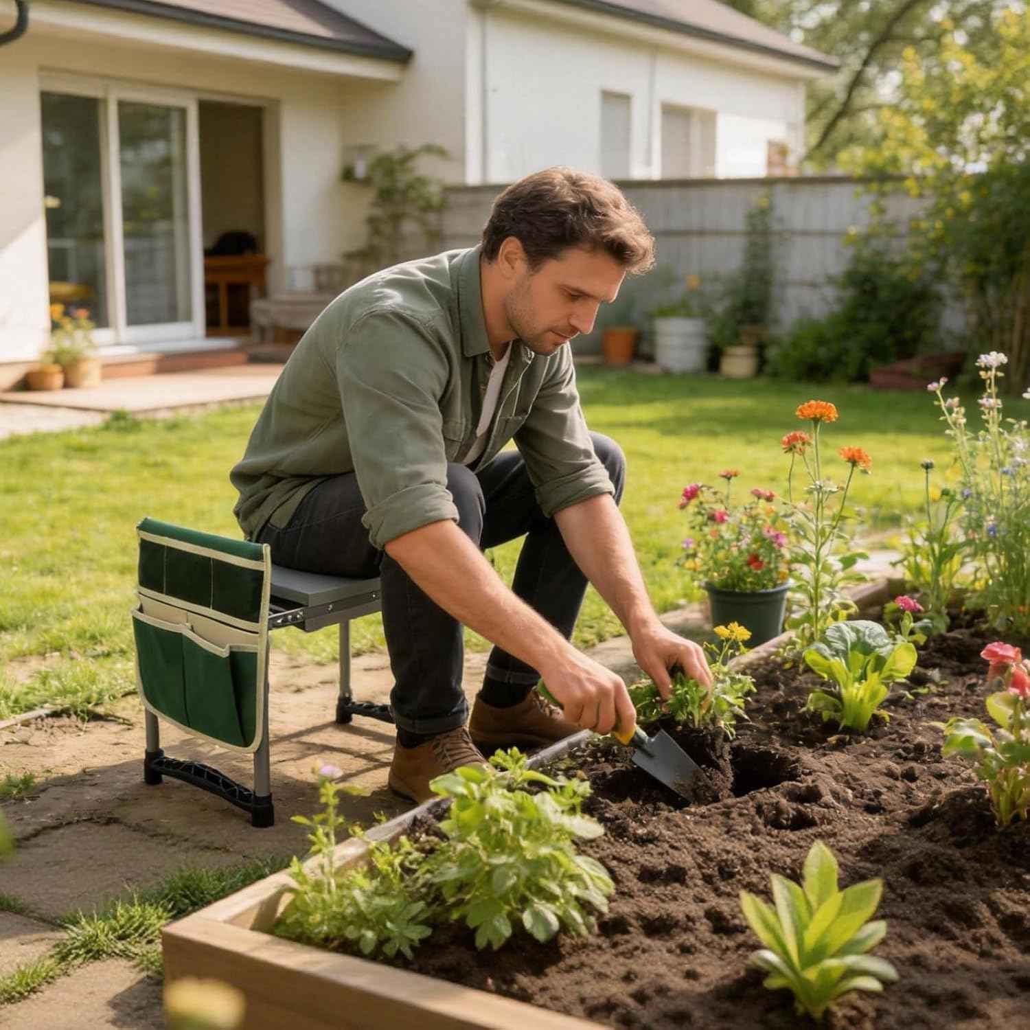 Garden Kneeler and Seat with 11.5" Wide Pad, Foldable Garden Stool with 2 Tool Bags, Heavy Duty Garden Kneeler for Gardening, Women, Horticulturist