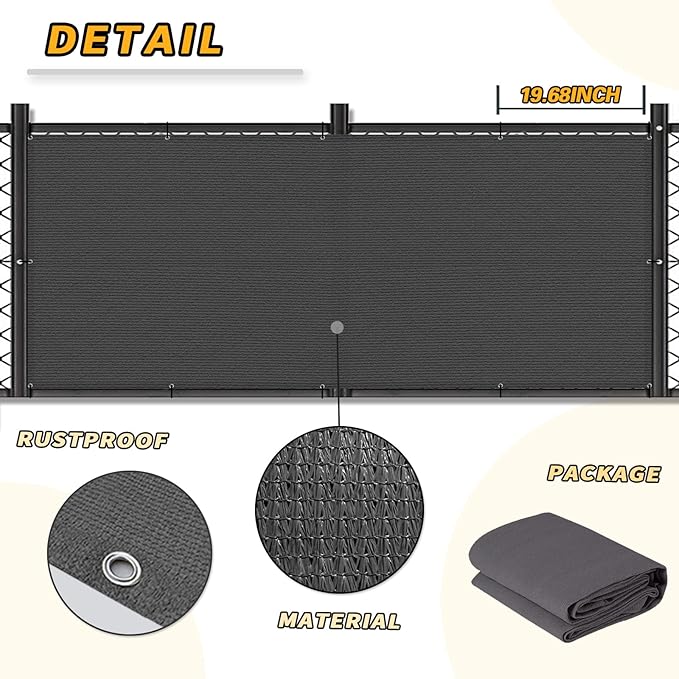 LOVE STORY 3'x16' Dark Grey Balcony Screen Privacy Fence Cover UV Protection - Image 2