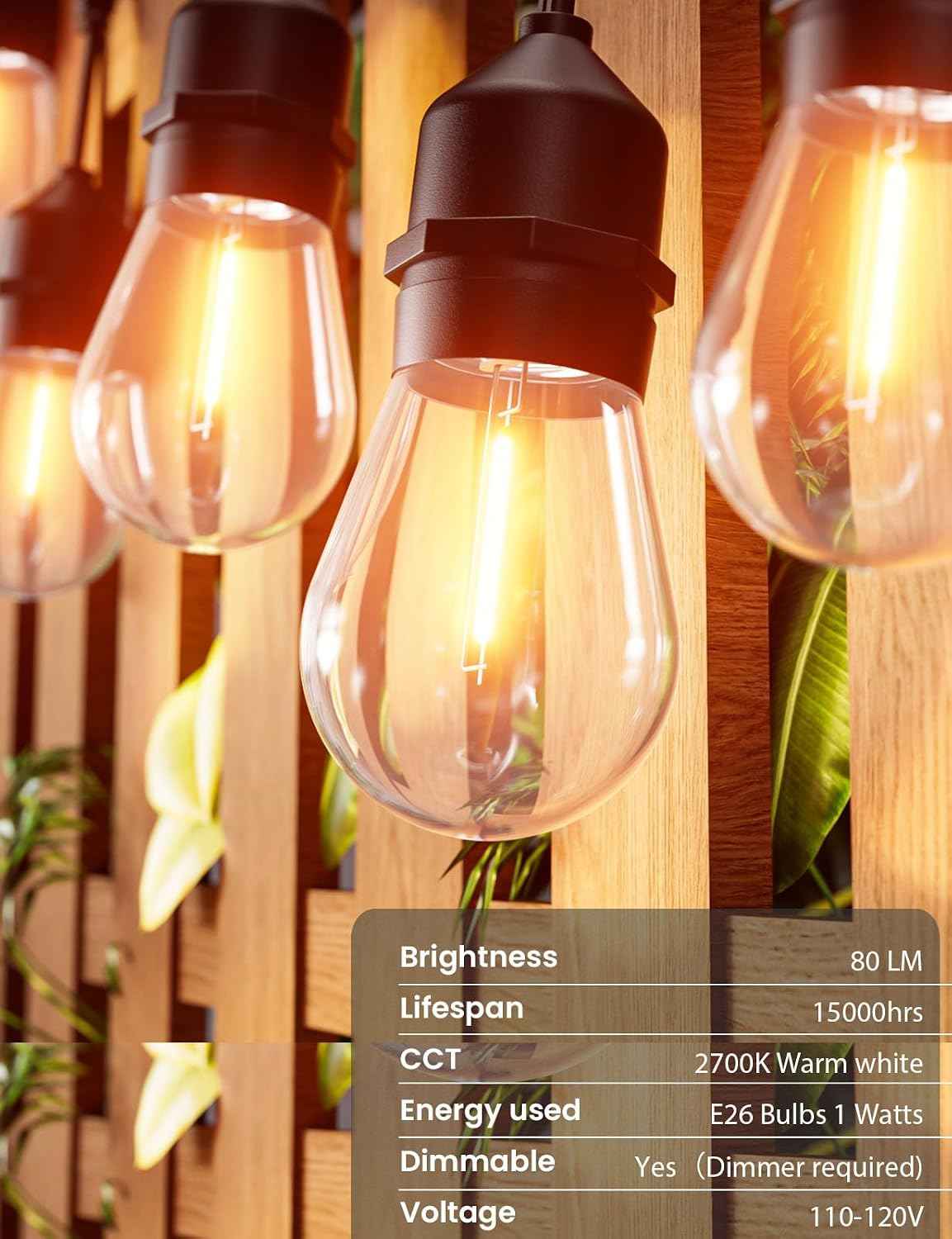 Svater Outdoor String Lights 105 FT Outside Waterproof Commercial Grade ETL | Patio Lighting with Shatterproof E26 S14 LED Dimmable Edison Bulbs, Hanging Strand for Bistro Cafe Backyard Warm White