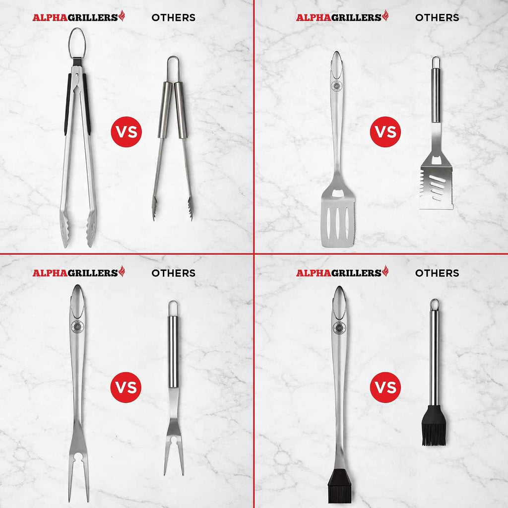 Alpha Grillers Grill Tools Set, BBQ & Grilling Accessories Outdoor Utensils | Heavy-Duty Stainless Steel Spatula, Fork, Brush & Tongs, Great BBQ Gift for Men