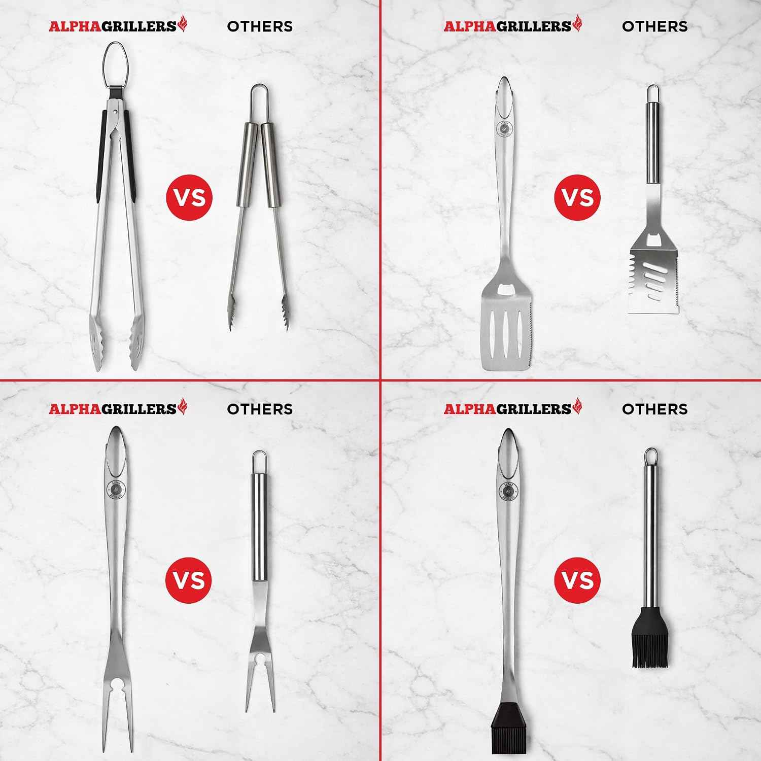 Alpha Grillers Grill Tools Set, BBQ & Grilling Accessories Outdoor Utensils | Heavy-Duty Stainless Steel Spatula, Fork, Brush & Tongs, Great BBQ Gift for Men