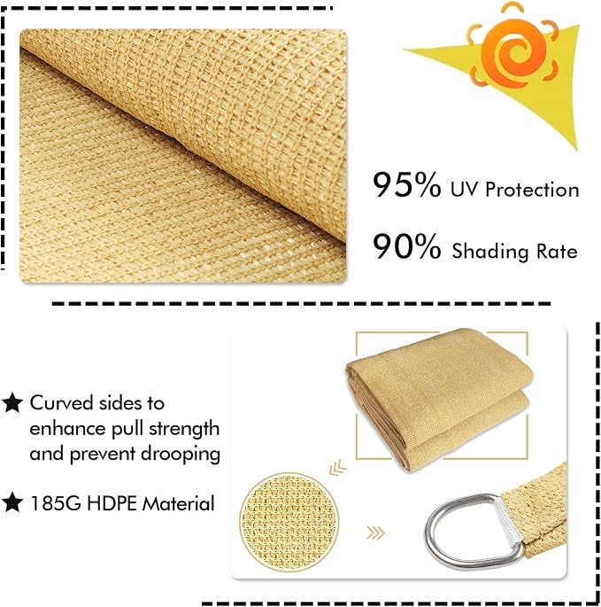 KANAGAWA 6'X20' Sand Custom Size Sun Shade Sail Rectangle UV Block Canopy Cover - Image 3