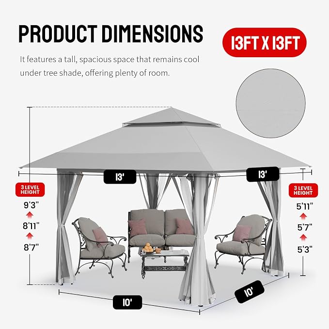 CROWN SHADES 13x13 Pop Up Gazebo, Canopy Tent, Gazebos on Clearance - Image 6
