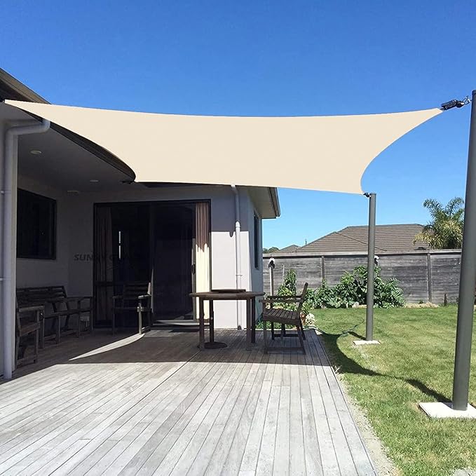 SUNNY GUARD Sun Shade Sail 12'x12' Rectangle Butter Cream UV Block Sunshade by SUNNYGUARD
