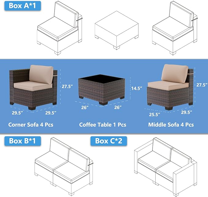 Outdoor Patio Furniture Set, 9 Pieces Outdoor Sectional Furniture Patio Set - Image 7