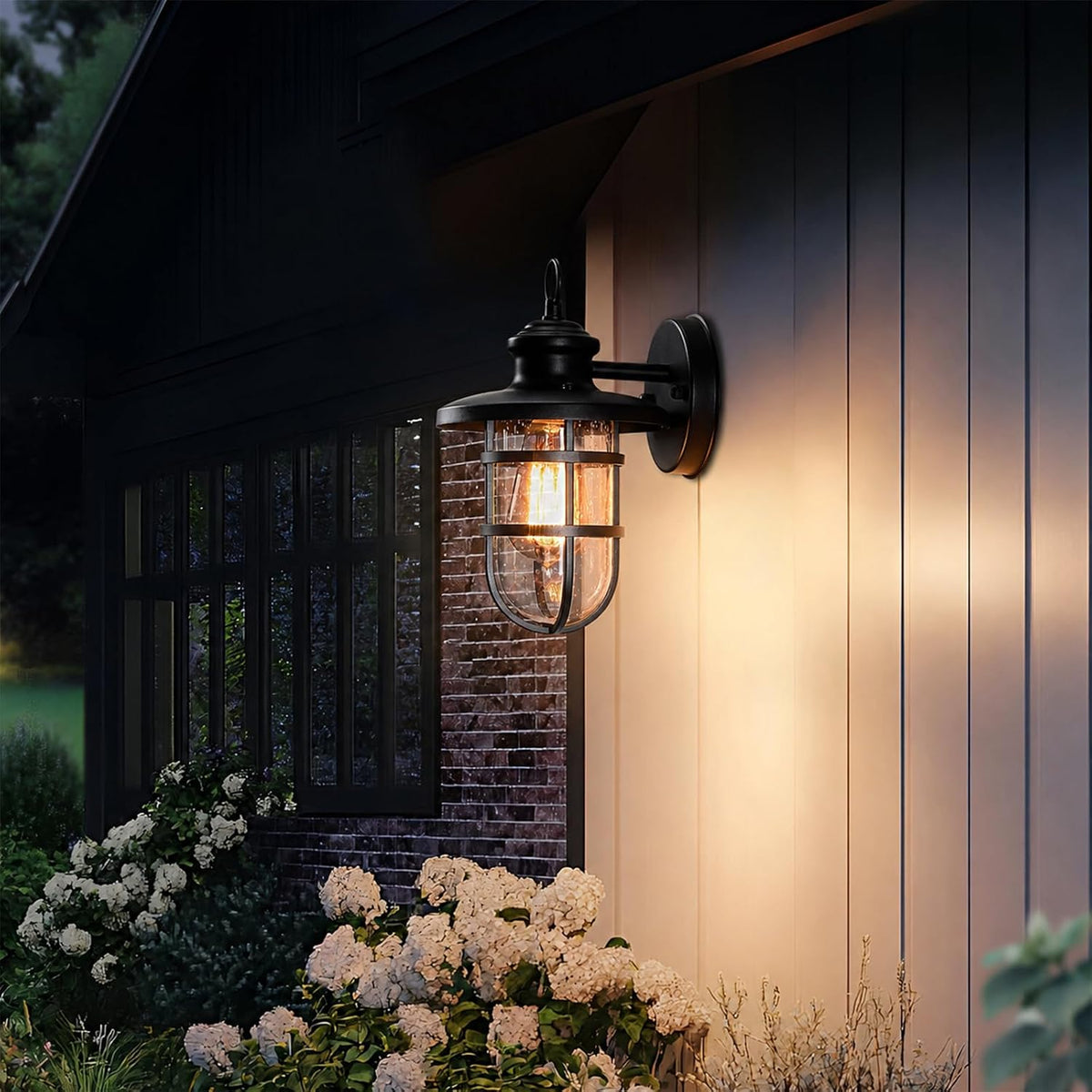Outdoor Wall Lights Set of 2, Porch Light Fixtures with Seeded Glass | Rustic Coastal style, Industrial Nautical Metal Cage, E26 Base, Waterproof, Anti-Rust, Weather-Resistant, for Patio Garage