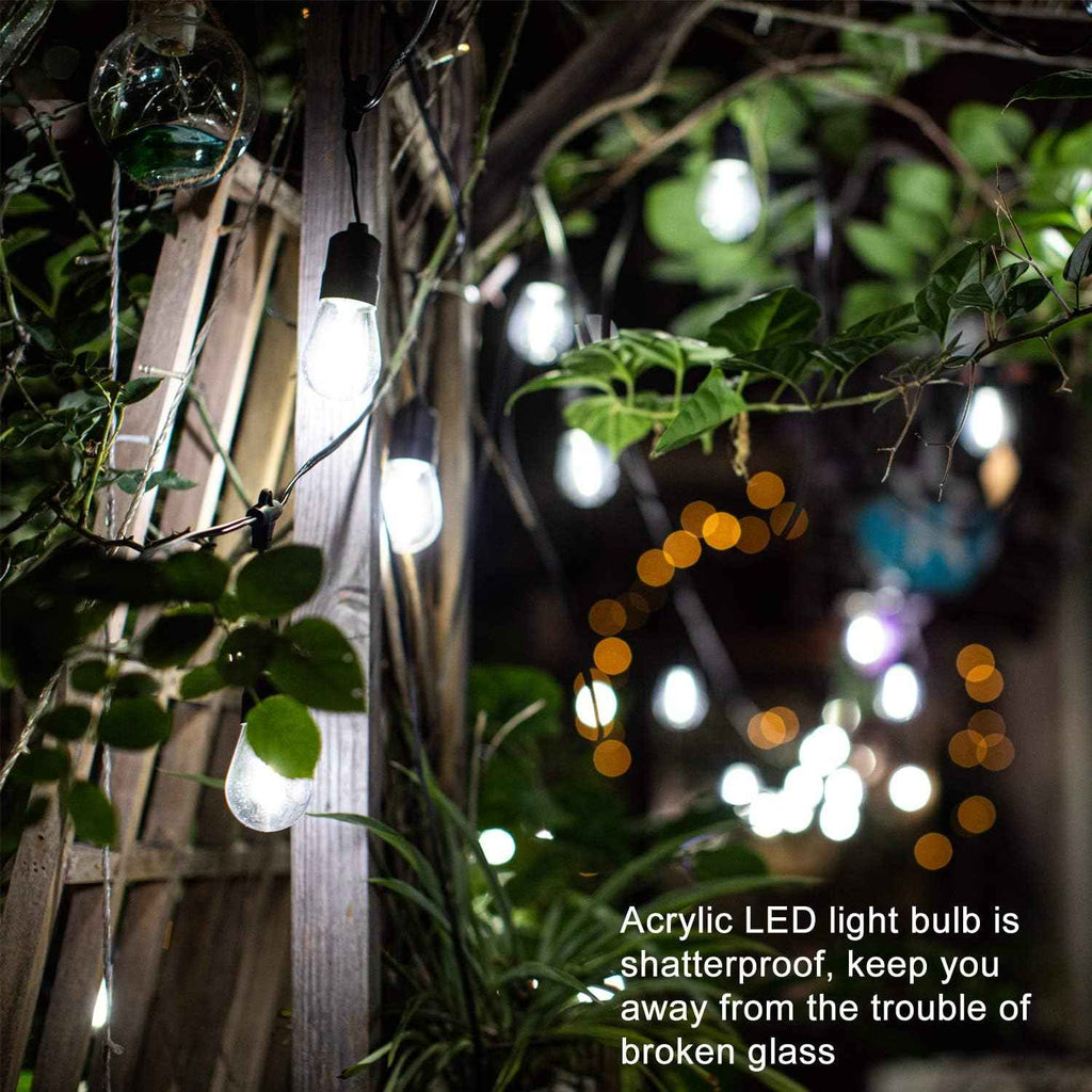 60ft Cool White LED Outdoor String Lights, Waterproof Festoon Light, 20 x Hanging Sockets with Shatterproof Light Bulbs for Backyard Garden Patio Pergola Gazebo Bistro Christmas Tree Wedding Party