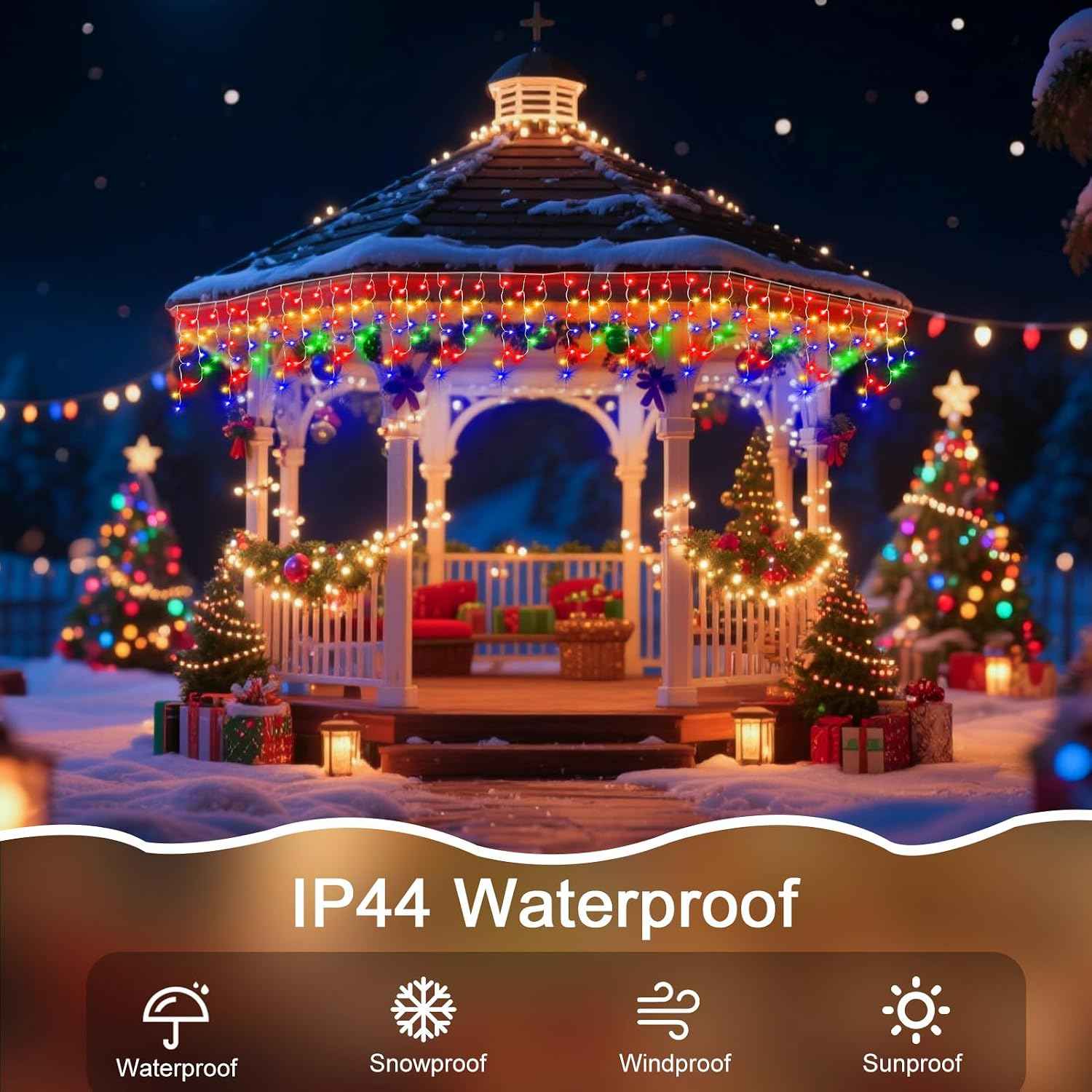 98 Ft Ice Light for Outside, 900 LED Christmas Lights Outdoor Plug in, Christmas Ice Lighting with 8 Modes & Timer for Holiday, Party, Wedding, House, Patio, Outdoor Decor(Multicolor)