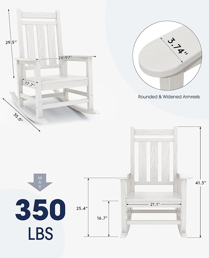 KINGYES Oversized Outdoor Rocking Chair Set of 4, All-Weather Patio Rocking - Image 3