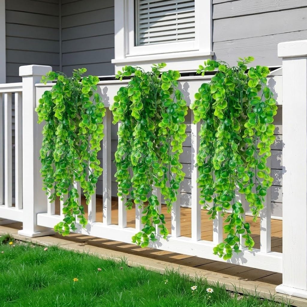 8 Bundles Large Artificial Plants Outdoor UV Resistant, Faux Greenery with Tropical Leaves & Hanging Ferns, Realistic Fake Plants for Outdoor Planters, Front Porch, Patio, Window Boxes, Garden Decor
