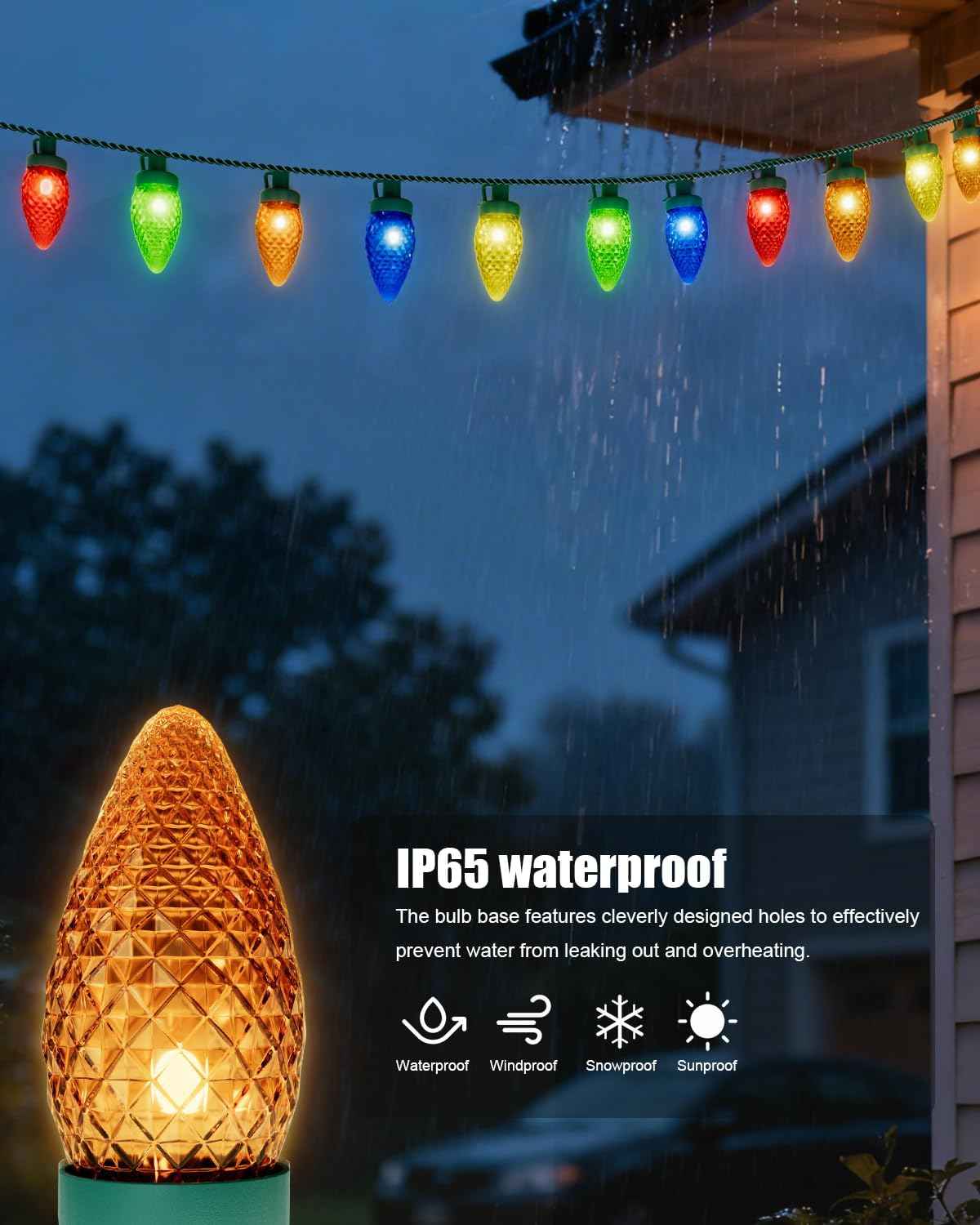 C9 Christmas Lights Outdoor 114ft 150 LED Waterproof String Lights with Timer & 8 Modes, Connectable Commercial Grade Christmas Tree for House Roofline Patio Garden Decor
