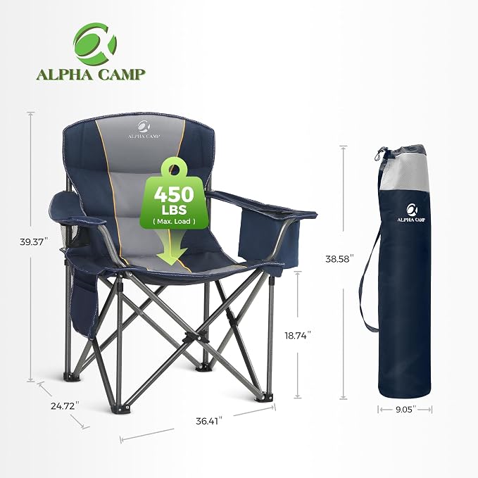 ALPHA CAMP Heavy Duty Camping Chair 500LBS Capacity, Oversized Folding Chair - Image 2