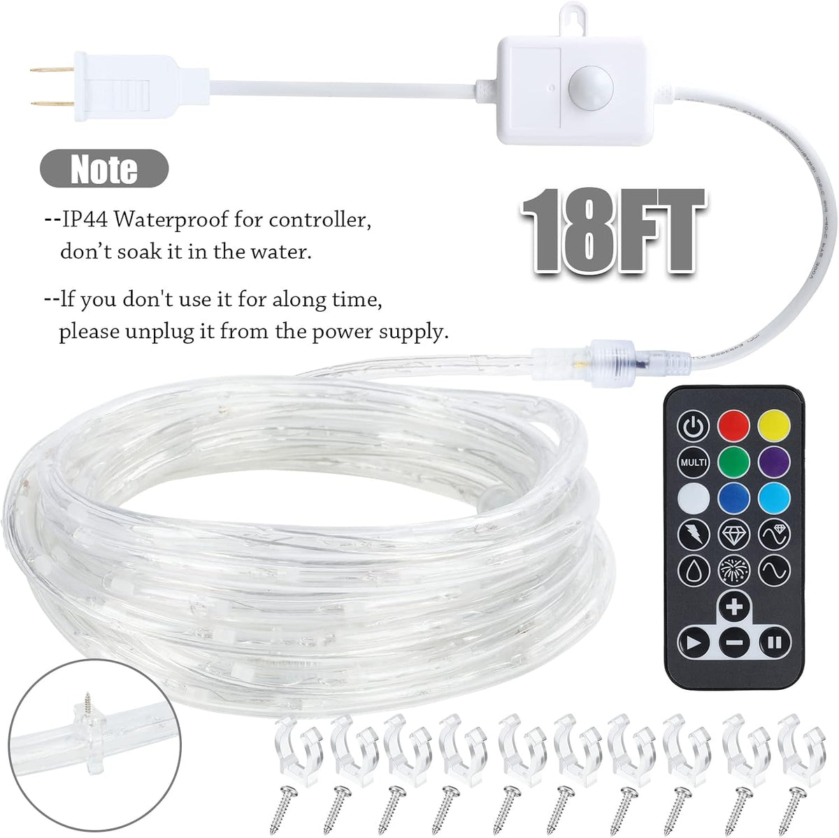 Vigdur Outdoor Rope Lights, 18FT Color Changing Rope Lights with Remote | 216 LEDs, Connectable And Flexible Clear Tube, Ip65 Waterproof, Outdoor Lights for Patios Gardens Parties And Christmas Décor
