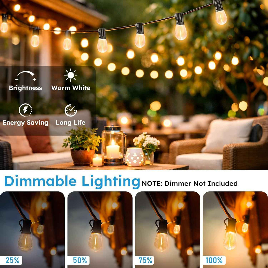 GvvooHome LED Outdoor String Lights, 200FT Waterproof Patio Lights with 62 Shatterproof S11 Plastic Bulbs, 2700K Warm White Edison Hanging Lights for Backyard, Garden, Porch, Bistro