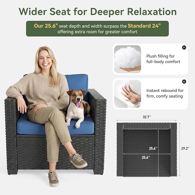 Aoxun 1 Piece Loveseats Patio Furniture Set, Wicker Outdoor Furniture - Image 4