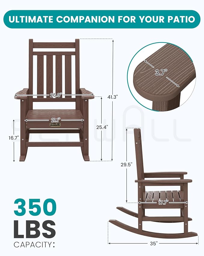 SERWALL Oversized Outdoor Rocking Chair Set of 4, HDPE Rocker - Image 3