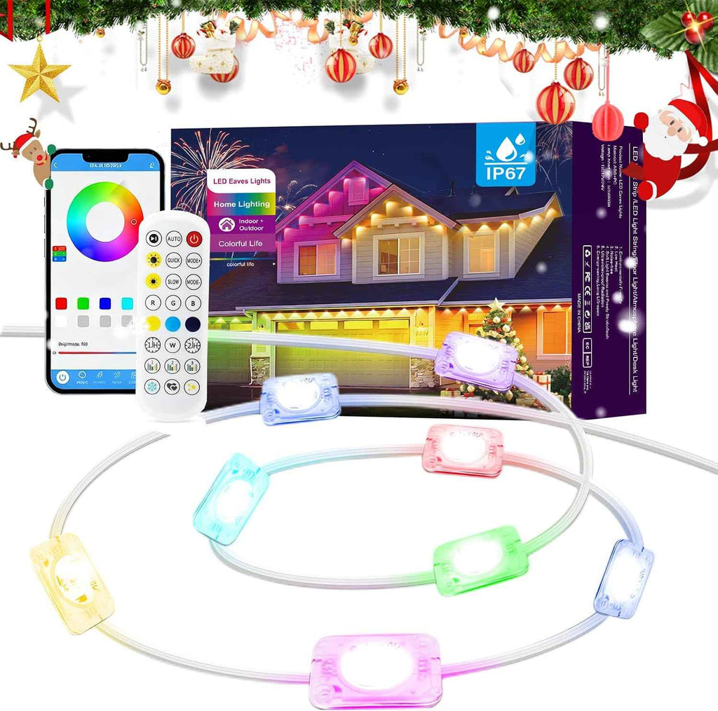 100ft Permanent Outdoor Lights for House, Smart RGB+IC Seasonal Decor | IP67 waterproof, app & remote control, 75 scene modes, 16M RGB+IC colors, warm & cool white, music sync, timer, holiday decor