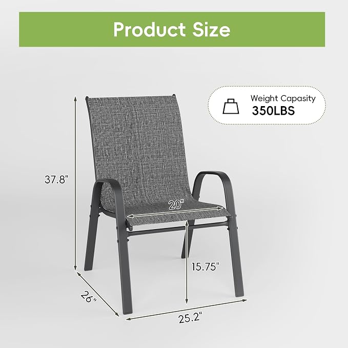 Patio Chairs Set of 4, Stackable Outdoor Dining Chairs - Image 3