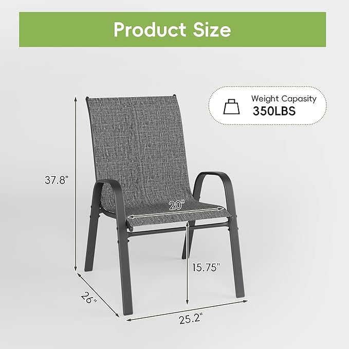Patio Chairs Set of 2, Outdoor Dining Chairs Stackable - Image 2